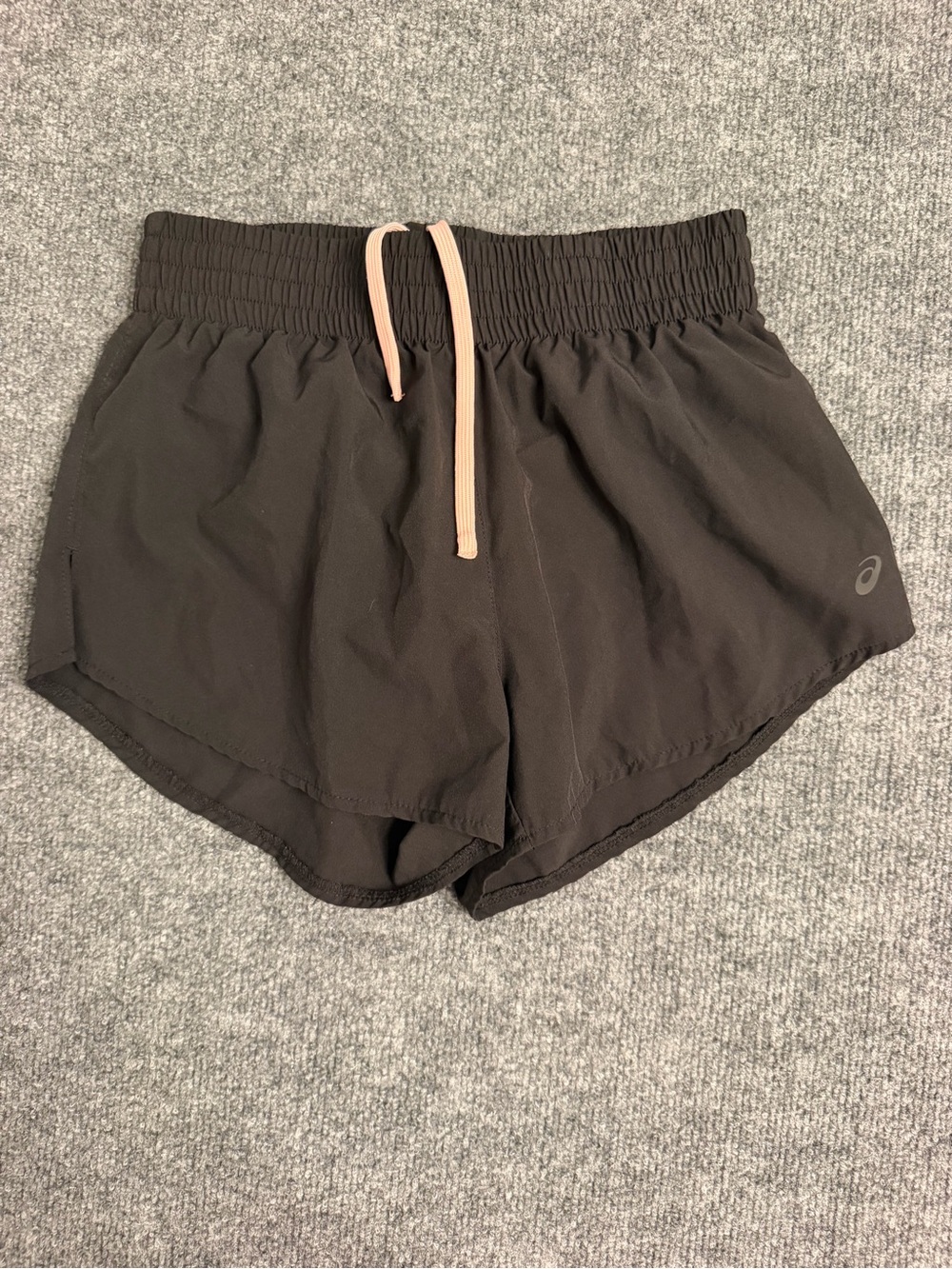 Asics Black Athletic Shorts with Light Pink Drawstring